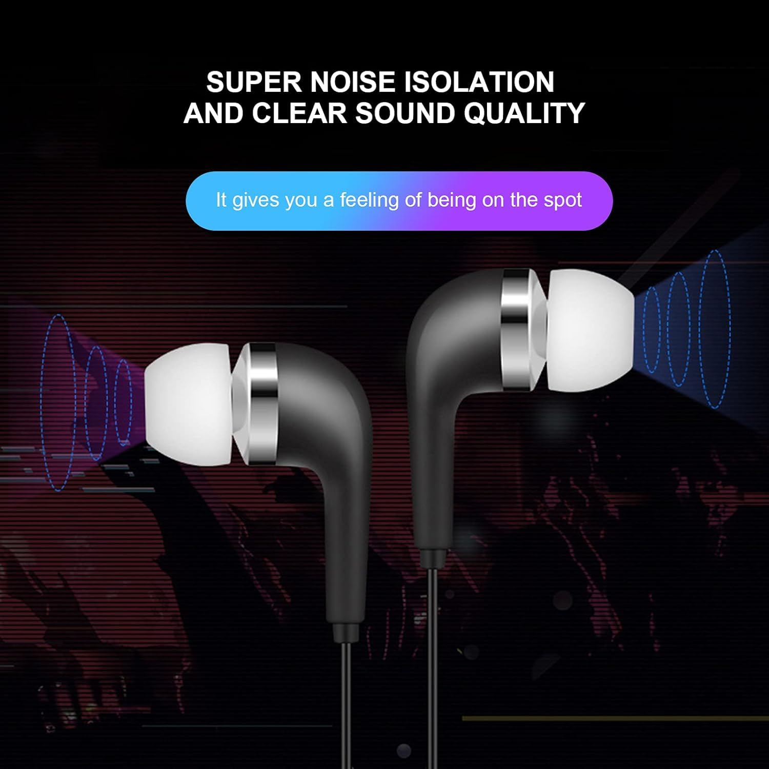 Black Wired Earbuds with Noise Cancellation - 3.5mm Stereo In-Ear Headphones with Mic for School, Gaming, Sports & Music | Perfect for Running, Workouts & Commuting | Universal Fit