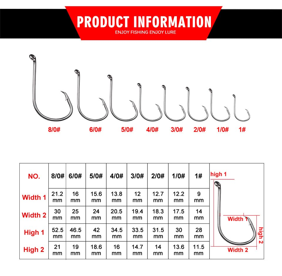 JOYGO FISHAN Fishing Hooks Kit - 50PCS High Carbon Steel Circle & Octopus Hooks for Saltwater Freshwater Fishing - Durable Catfish Bass Trout Hooks with Worm Keeper - Perfect for Deep Sea Shoreline Kayak Fishing
