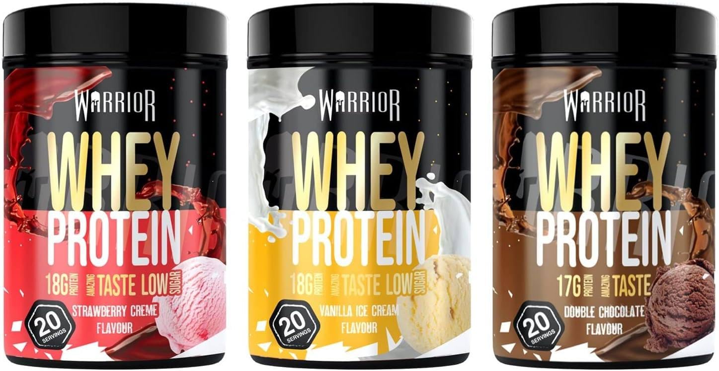 Warrior Whey Protein Powder 500g - 36g Protein per Serving | Low Sugar Muscle Recovery & Growth Supplement | GMP Certified Vanilla Ice Cream Flavor | 20 Servings for Post-Workout, Weight Training & Healthy Lifestyle
