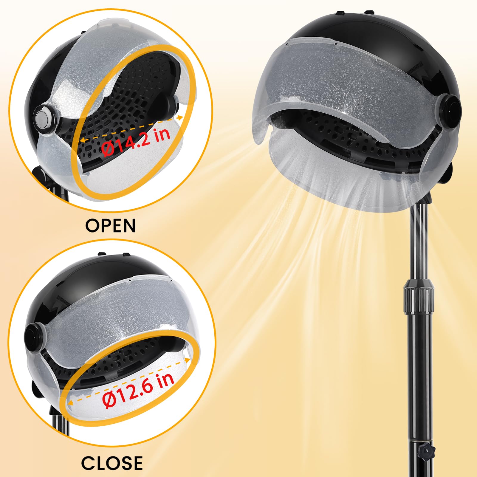 Professional Hooded Hair Dryer with 3 Heat Settings - Adjustable Stand Bonnet Dryer on Wheels for Salon & Home Use - Touch Screen Control for Easy Operation - Perfect for Hair Styling, Perms & Deep Conditioning Treatments