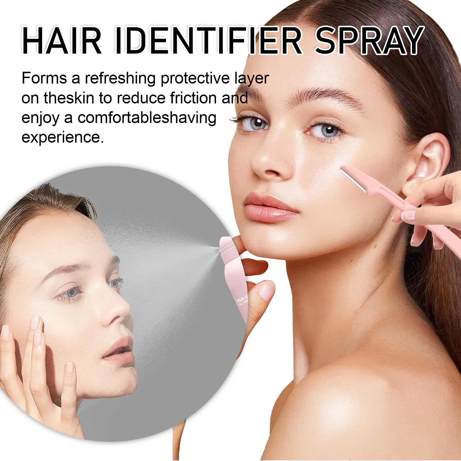 2PC Hair Identifier Spray for Face & Body Shaving - Dermaplane Spray for Men & Women, Skin Hair Identifying Spray with Razors - Perfect for Precise Shaving & Smooth Skin Care