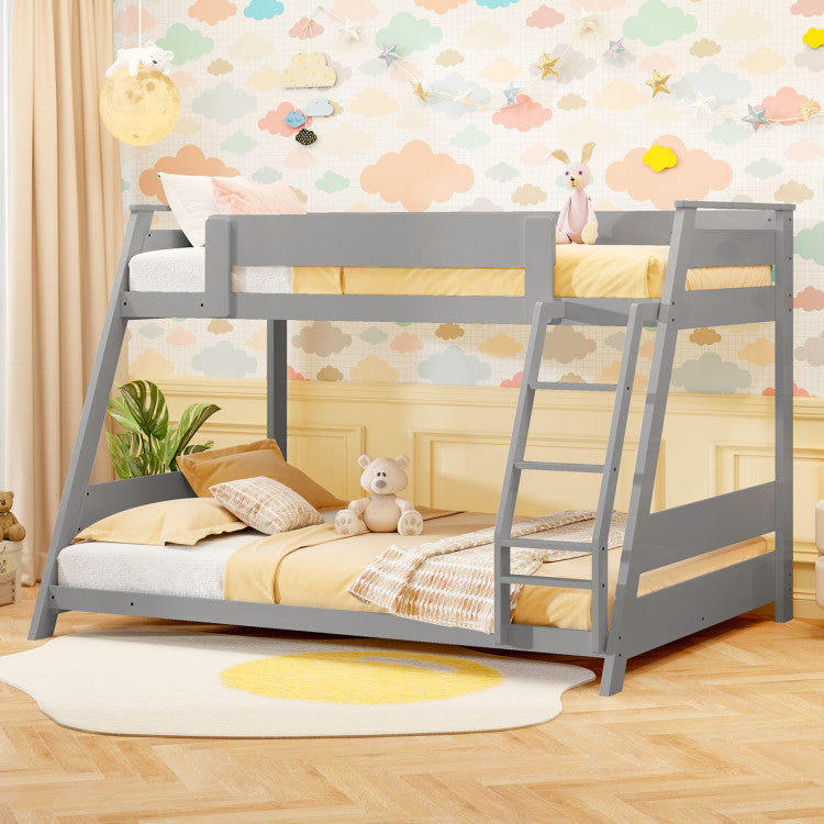 Costway Twin Over Full Low Bunk Bed Frame - Convertible with Guardrails & Reversible Ladder - Sturdy Metal Bunk Bed for Kids, Teens & Guest Rooms - Space-Saving Solution for Small Bedrooms & Dorms