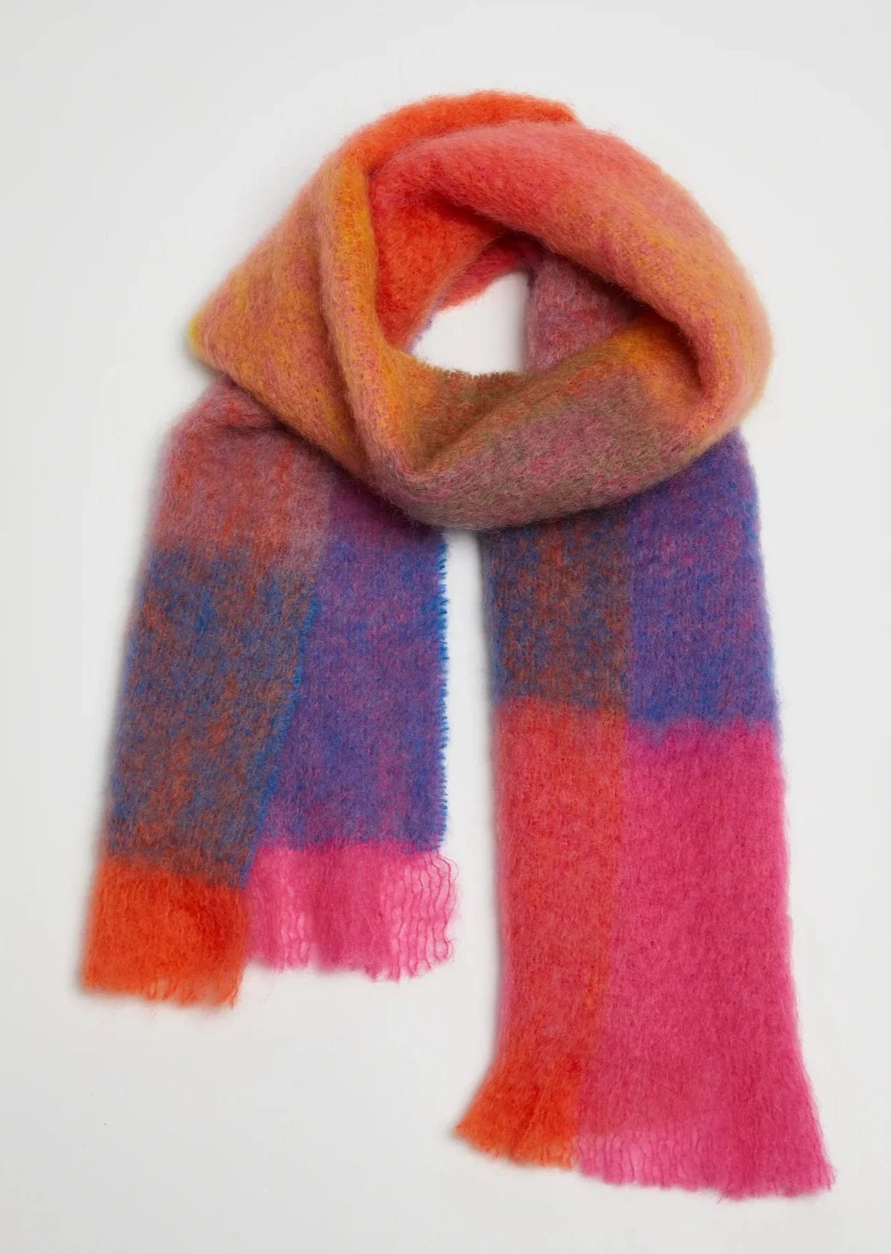 Foxford Giant Mohair Scarf - Soft Warm Winter Wrap for Women, Pink Red Checkered Plaid, Oversized Chunky Knit Scarf for Cold Weather, Christmas Gift, Travel & Outdoor Activities