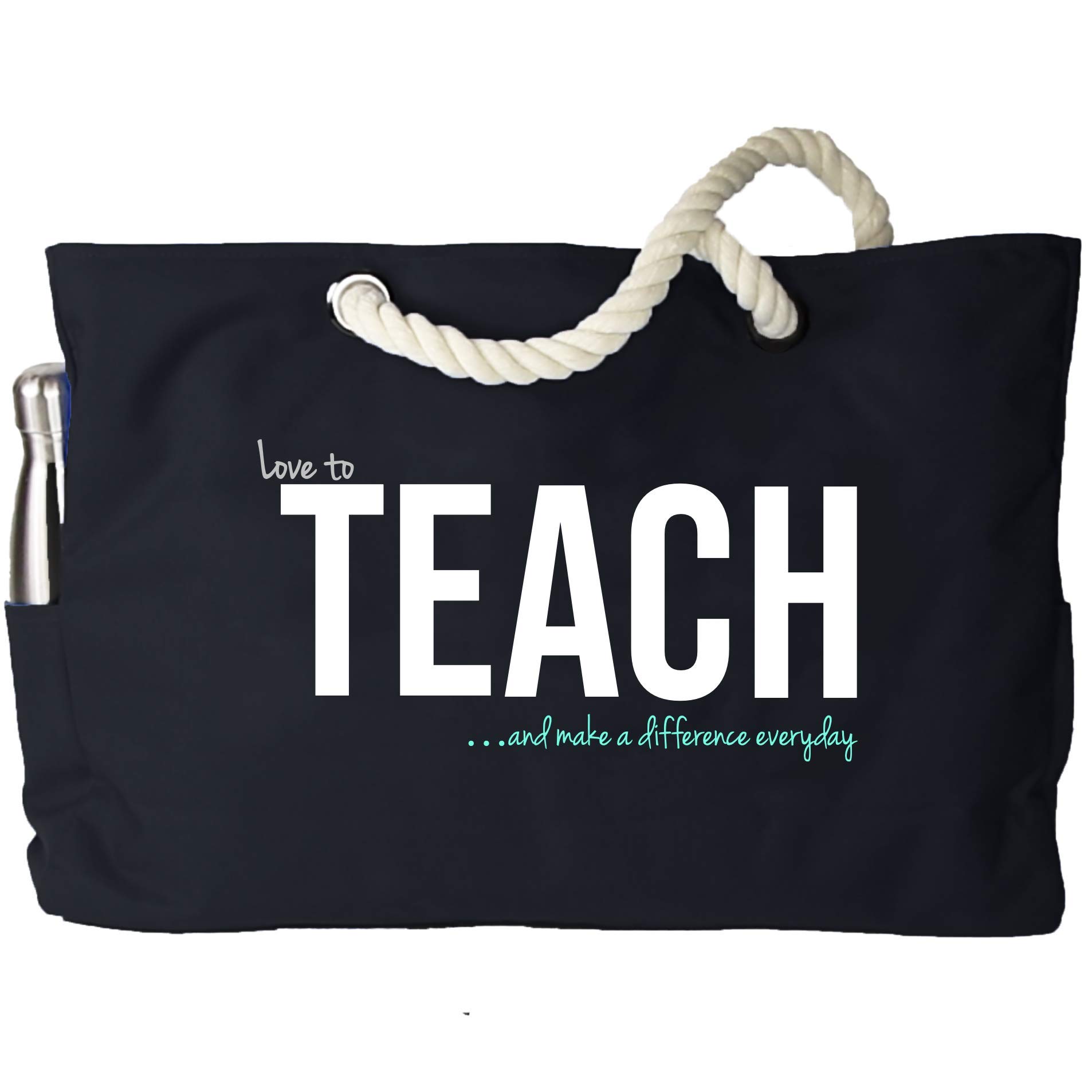 Keho XXL Waterproof Teacher Tote Bag with Multiple Pockets - Large Capacity Work Bag with Comfortable Rope Handles | Perfect Gift for Teacher Appreciation Week, School Supplies & Everyday Commute