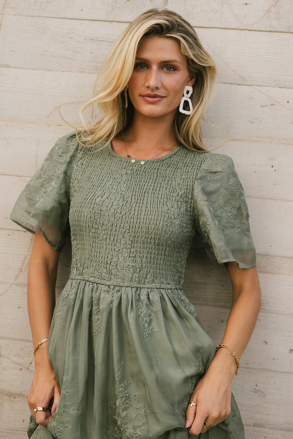 Alora Embroidered Floral Maxi Dress in Sage Green - Boho Chic Women's Summer Dress for Beach, Wedding & Vacation