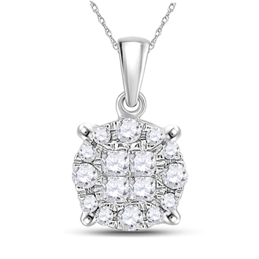 14K White Gold Princess Cut Diamond Cluster Pendant for Women - 1/6 CTTW - Elegant Necklace for Wedding, Anniversary & Special Occasions
