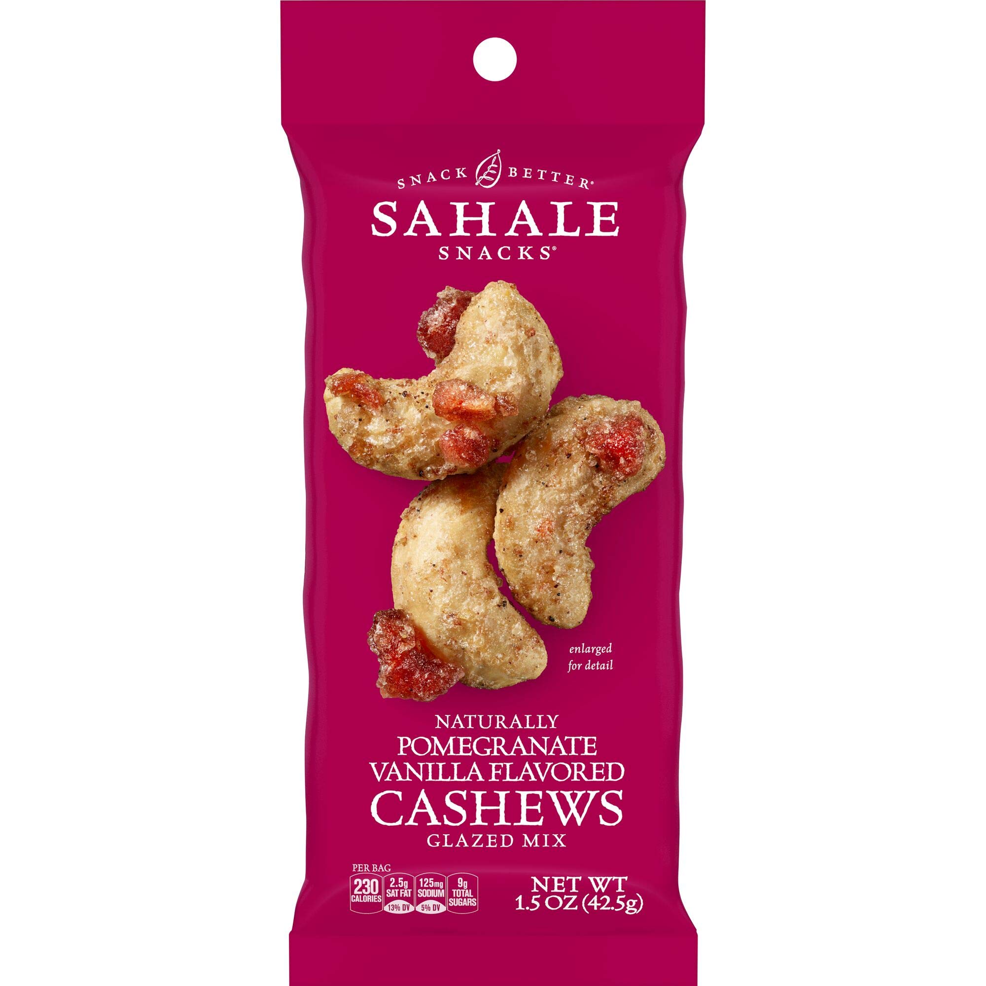 Sahale Snacks Pomegranate Vanilla Cashews, 1.5 oz Bags (18 Packs) - Premium Dry-Roasted Mixed Nuts with Pomegranate Infused Apples & Madagascar Vanilla - Non-GMO, Kosher, Gluten-Free Certified - Healthy Snacks for Office, Travel & Gifts