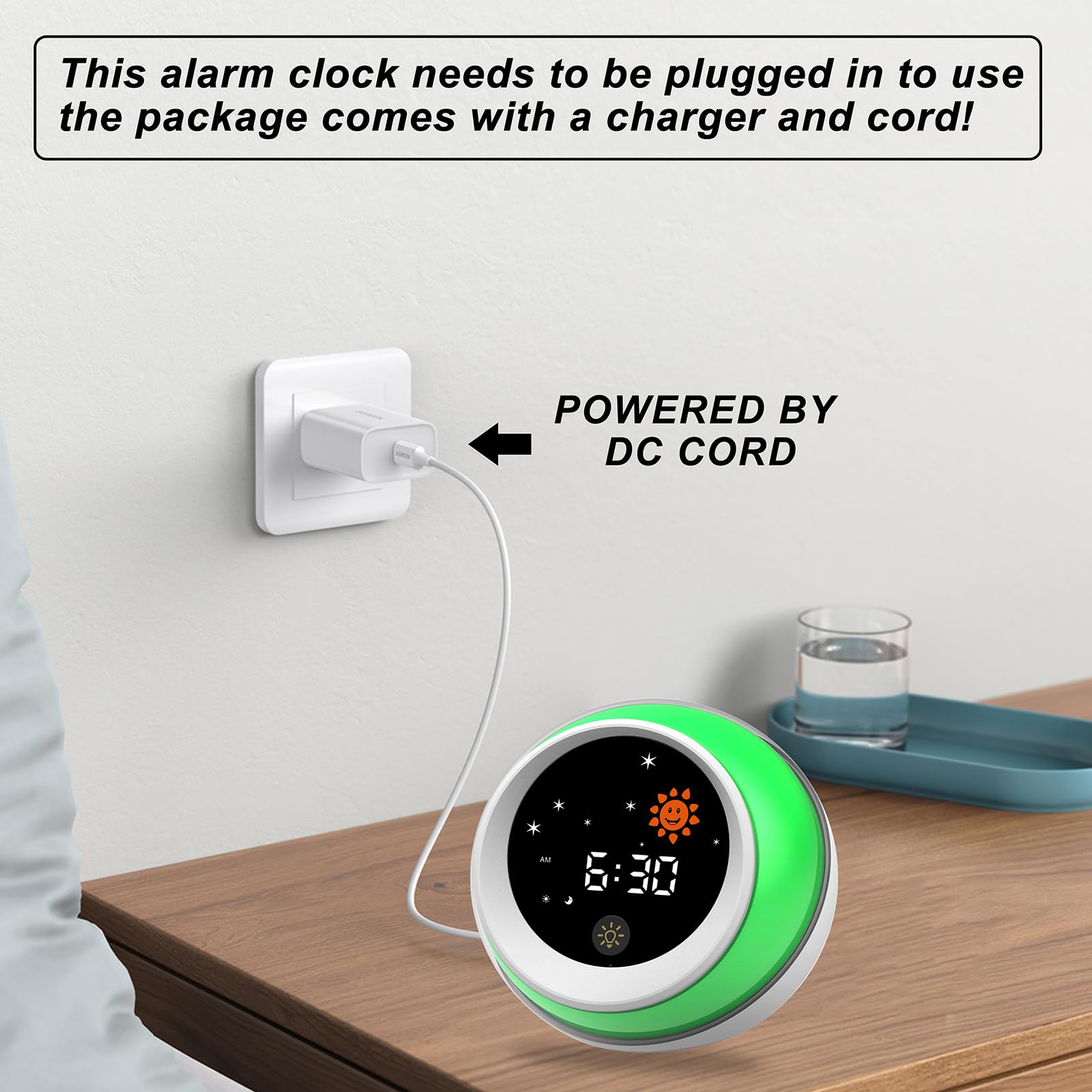 Kids Alarm Clock with Red Light Green Light - Sleep Training Clock for Children | Sun & Star Design, Built-in Sound Machine, Night Light & Nap Timer | Perfect for Bedrooms, Daycare & Nursery Use