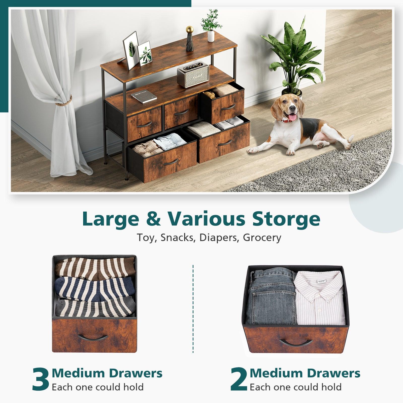 5-Drawer Fabric Dresser with Metal Frame - Modern Bedroom Storage Chest for Clothes & Accessories | Perfect for Small Spaces, Dorm Rooms & Apartment Organization
