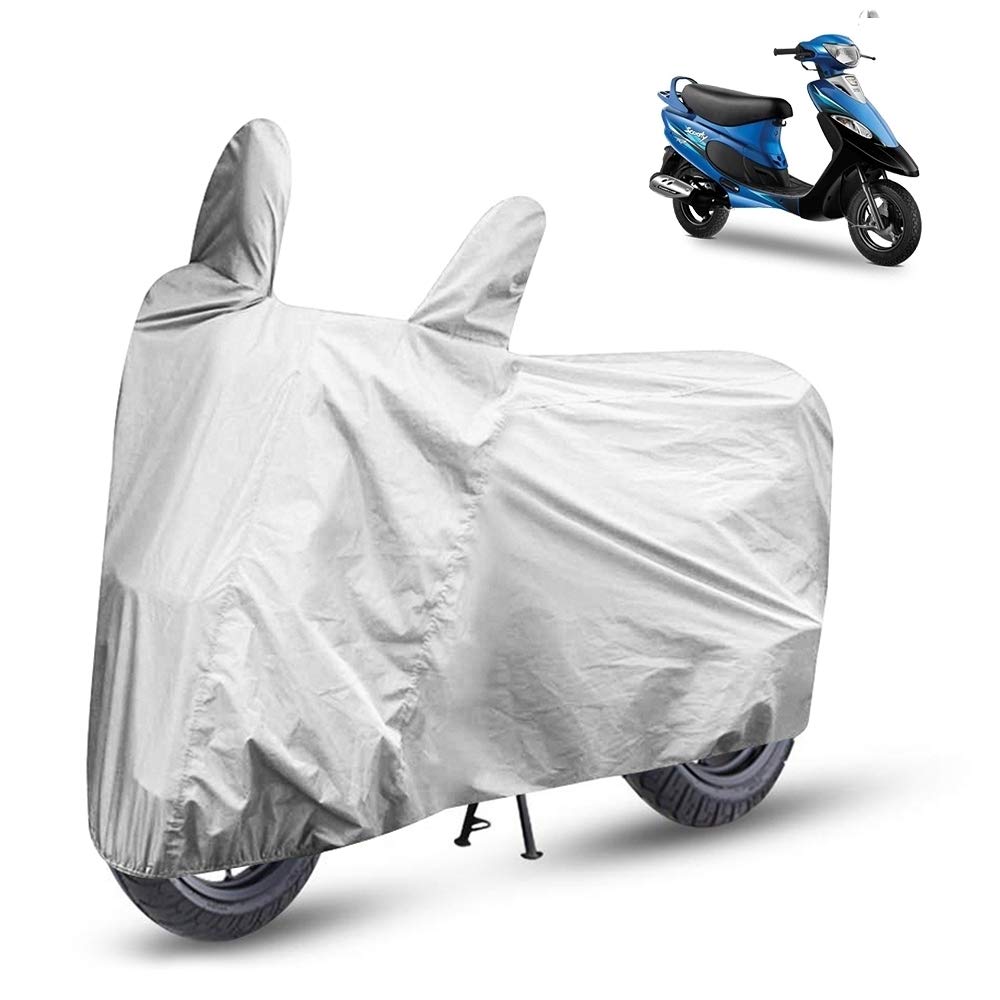 UV Protection Bike Cover for TVS Scooty Pep Plus with Buckle Lock - Waterproof, Dustproof Motorcycle Cover for Outdoor Parking (Silver) | Ideal for Garage, Street & Travel Storage