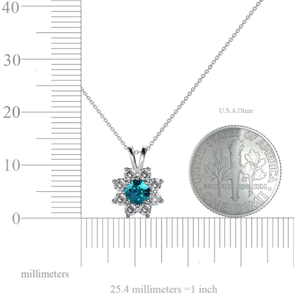TriJewels 14K Gold London Blue Topaz Floral Halo Pendant Necklace for Women - 1/2 ctw Round Diamond Accents, 18 Inch Chain - Perfect for Weddings, Anniversaries & Special Occasions