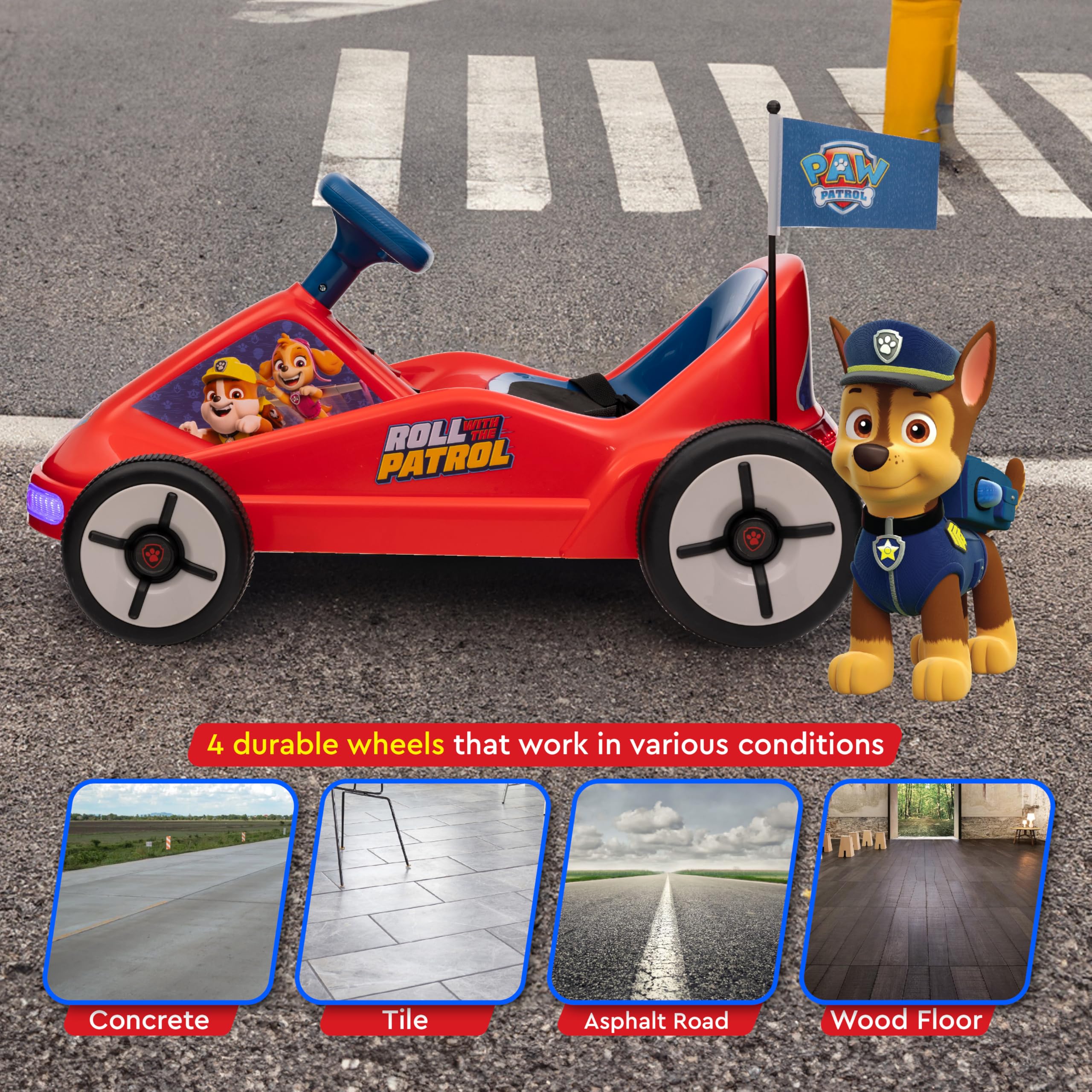 Paw Patrol 12V Kids Electric Go Kart Ride-On Toy with LED Lights & Safety Seat Belt | Durable PVC & Iron Construction | Rechargeable Battery for Ages 3-6 | Perfect for Indoor & Outdoor Play | Birthday Gift & Backyard Fun