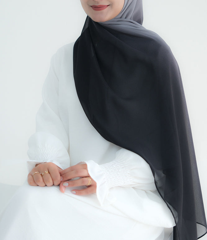 Premium Black Ombre Chiffon Scarf - Lightweight Rectangular Hijab for Women, Perfect for Daily Wear, Prayer, and Special Occasions