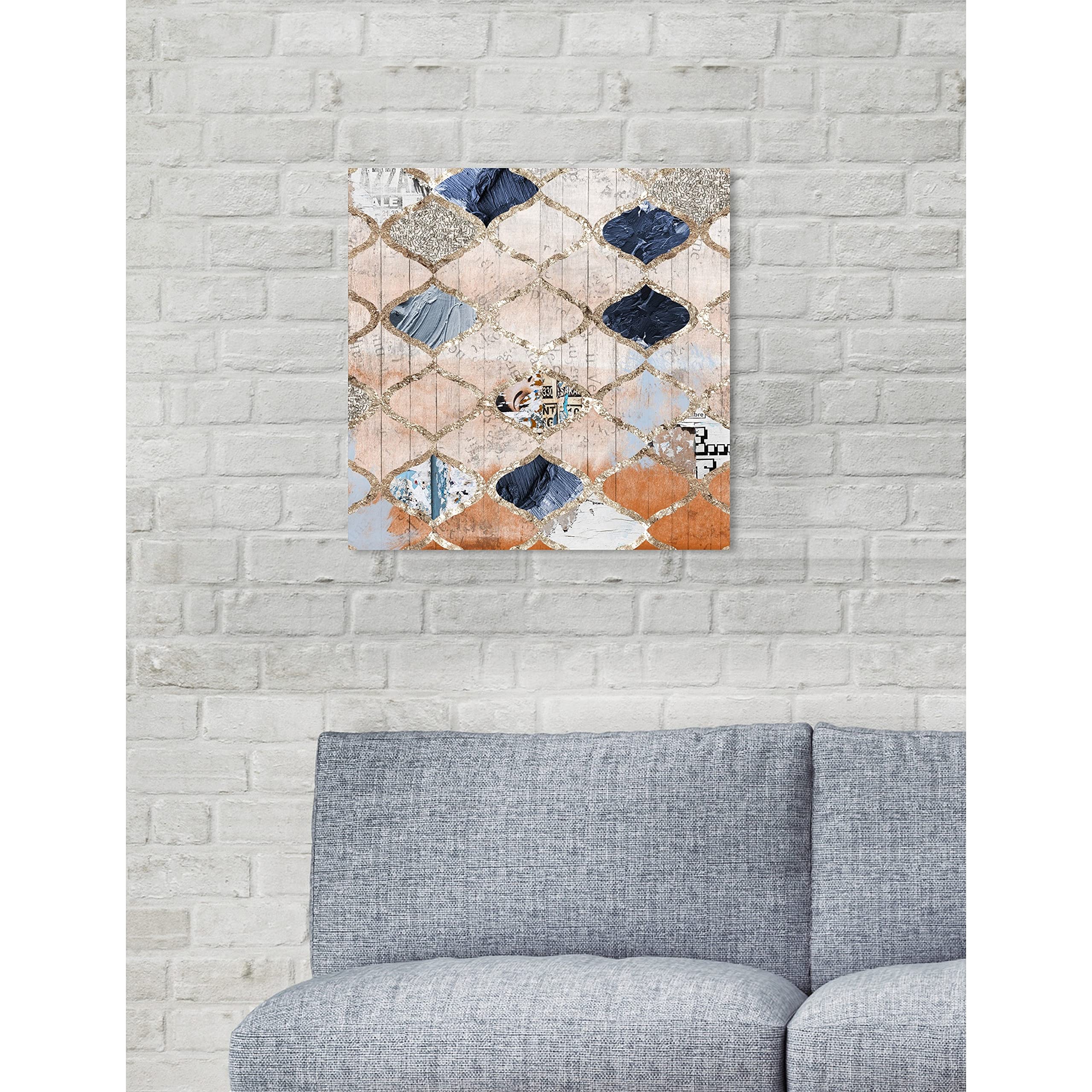 Modern Moroccan Abstract Wall Art Canvas Print - Orange & Blue 16x16 Inches - Perfect for Living Room, Bedroom & Office Decor