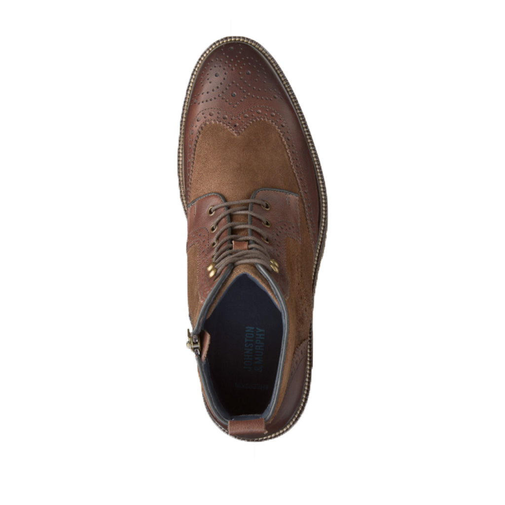 Johnston & Murphy Men's Cody Wingtip Zip Boots in Mahogany - Stylish & Comfortable Dress Boots for Business, Casual & Formal Occasions