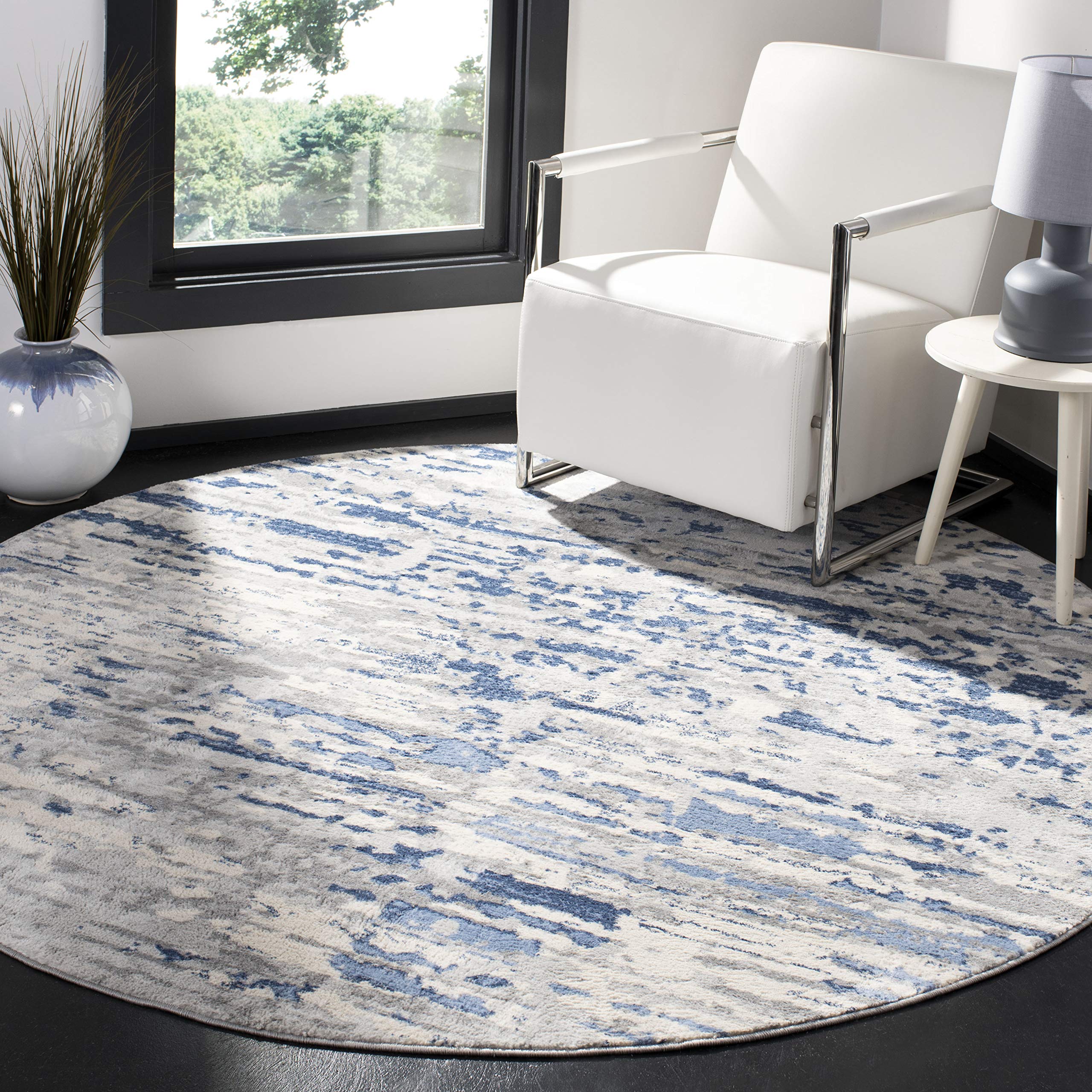 SAFAVIEH Jasper Collection 11' Round Ivory/Blue Abstract Area Rug - Non-Shedding Modern Design for Dining Room, Living Room, Bedroom, Entryway & Foyer | Perfect for Home Decor & High Traffic Areas
