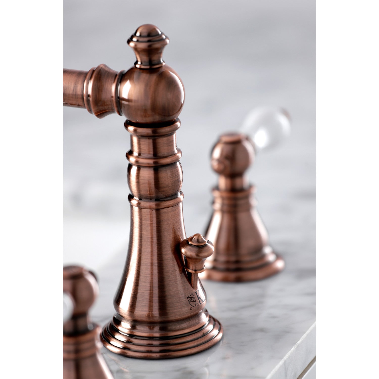 American Patriot FSC197APLAC Two Handle 3 Hole Widespread Bathroom Faucet with Brass Pop Up Drain - Antique Copper Finish for Vintage Style Bathrooms, Perfect for Bathroom Renovation and Home Upgrade