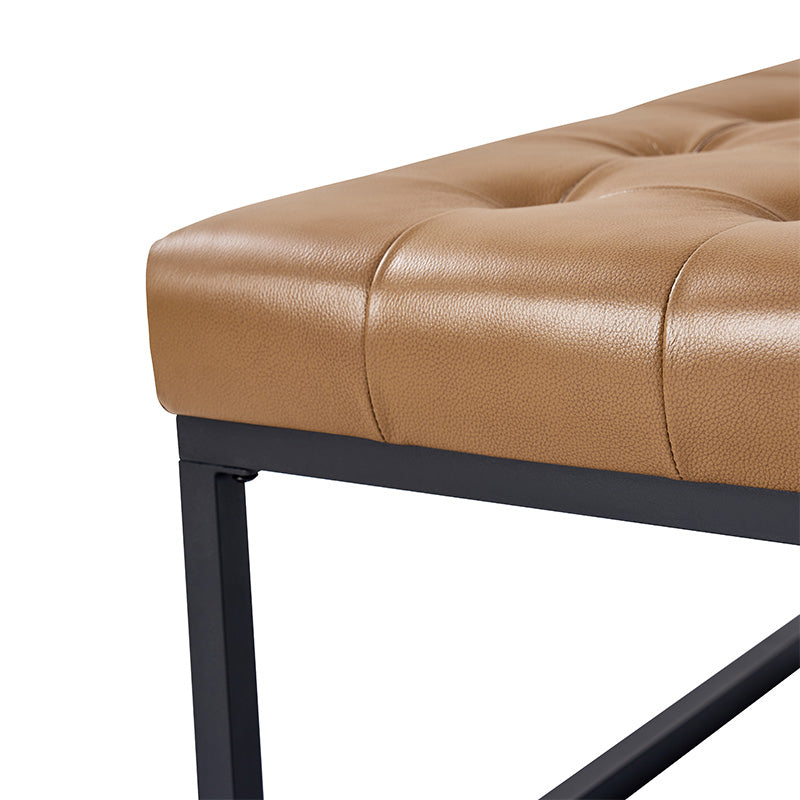 Genuine Leather Ottoman with Open Frame Base - Modern Footrest & Storage Stool for Living Room, Bedroom, or Office