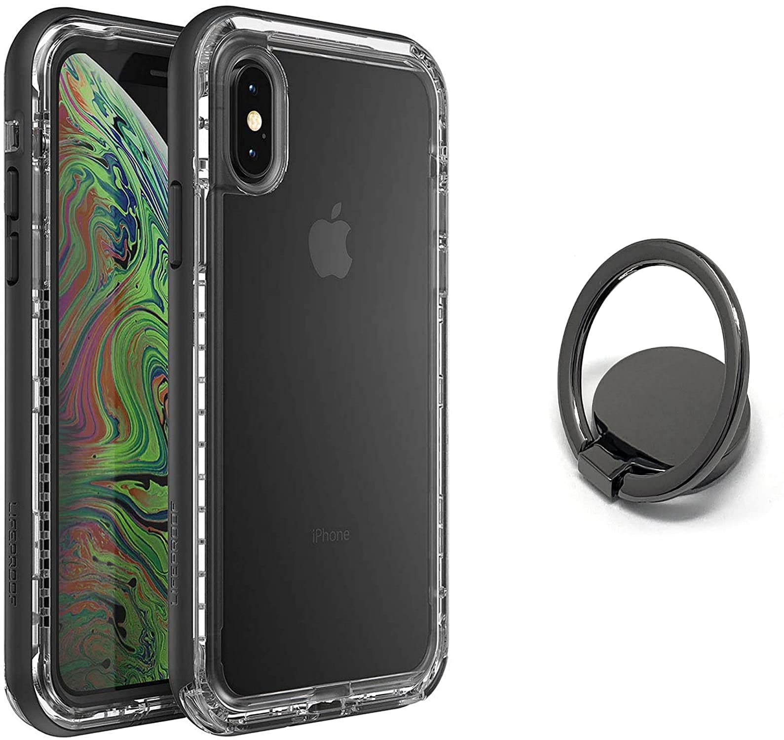 LifeProof Next Series iPhone X/XS Case with 360° Rotating Ring Holder & Kickstand - Black Crystal - Protective Phone Cover for Work, Travel & Outdoor Activities