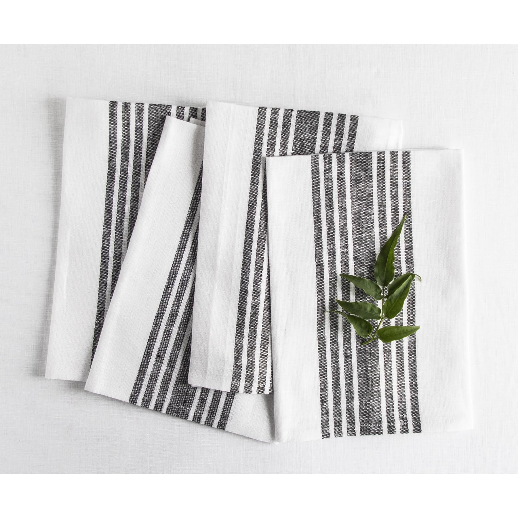 Solino Home 100% Pure Linen Napkins Set of 4 - 20x20 Inch Farmhouse Dinner Napkins in Black & White Stripes - Handcrafted, Machine Washable for Spring Decor, Mothers Day Gifts, Easter Table Setting & Everyday Dining
