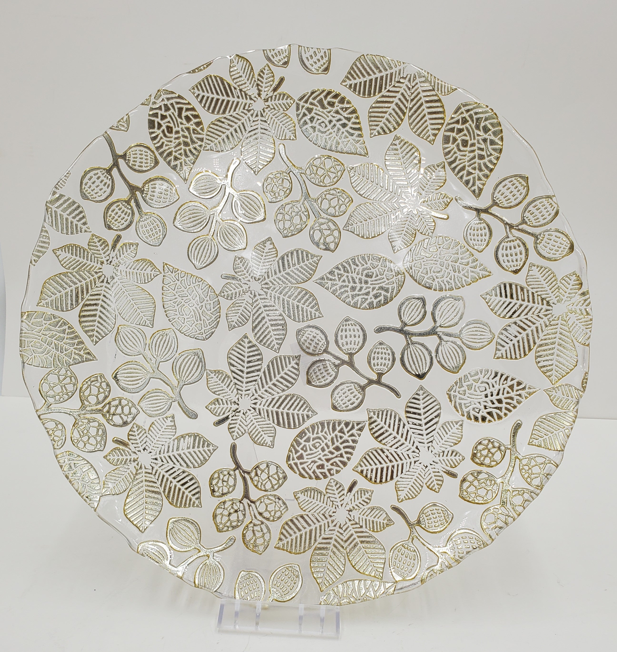 14.5 Inch Gold Design Glass Plate - Elegant Serving Tray for Dining, Parties & Home Decor