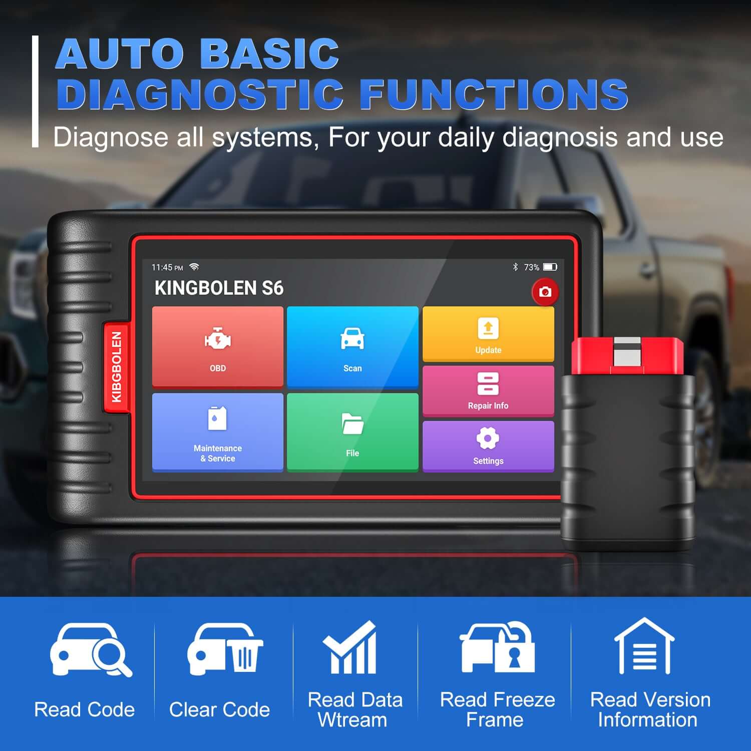 KINGBOLEN S6 OBD2 Scanner - Professional Car Diagnostic Tool with 28 Reset Functions, Lifetime Free Updates | Compatible with Most Vehicles for Engine, ABS, SRS, Transmission Diagnostics - Perfect for Mechanics & DIY Car Repair