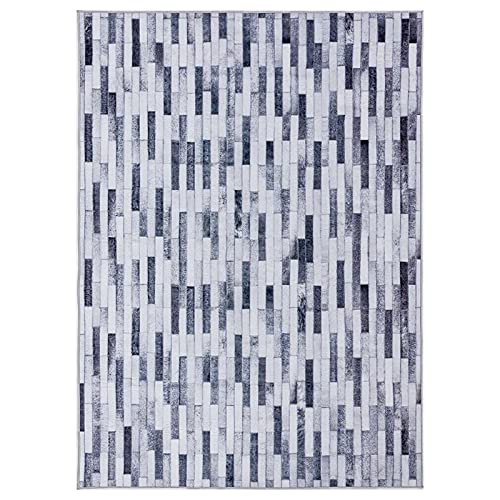 MDA Home Capri 5'x7' Patchwork Polyester Fabric Area Rug in White/Gray - Soft Non-Slip Living Room Rug for Bedroom, Dorm, Office & Home Decor