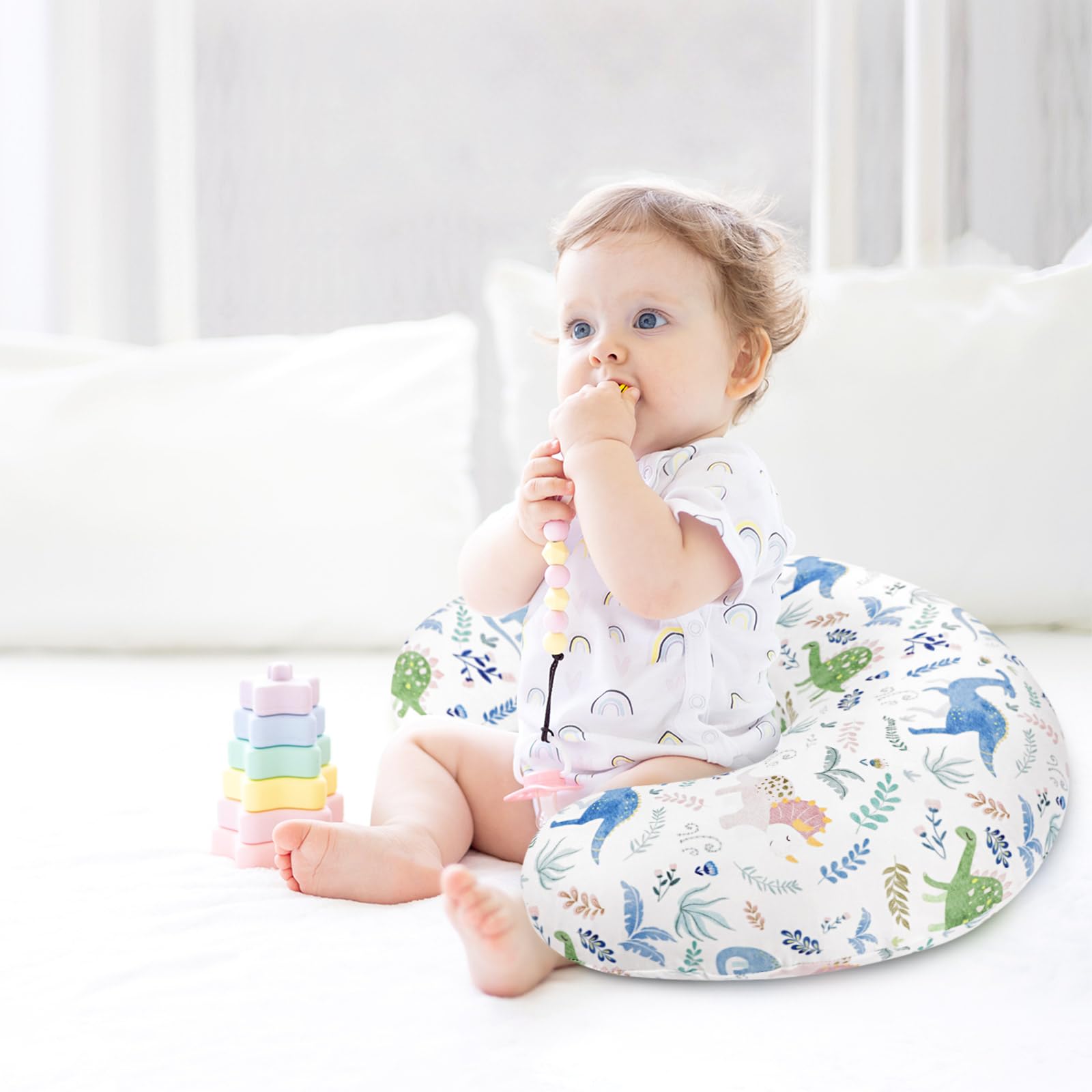 Pea Pod Nursing Pillow Cover 2 Pack - Soft & Stretchy Breastfeeding Pillow Slipcovers for Newborns, Baby Girls & Boys - Removable Dinosaur Print Pillowcase - Perfect for Nursing, Bottle Feeding & Cuddle Time