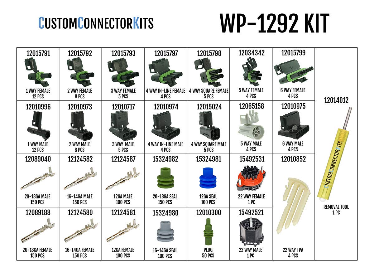 Pro Kit WP-1292 Weatherproof Automotive Electrical Connectors - 1292 Piece Set with Bulkhead Kit & Pro Crimp Tool for 20-12 Gauge Wires | Ideal for Car, Truck, and Marine Electrical Repairs & DIY Projects