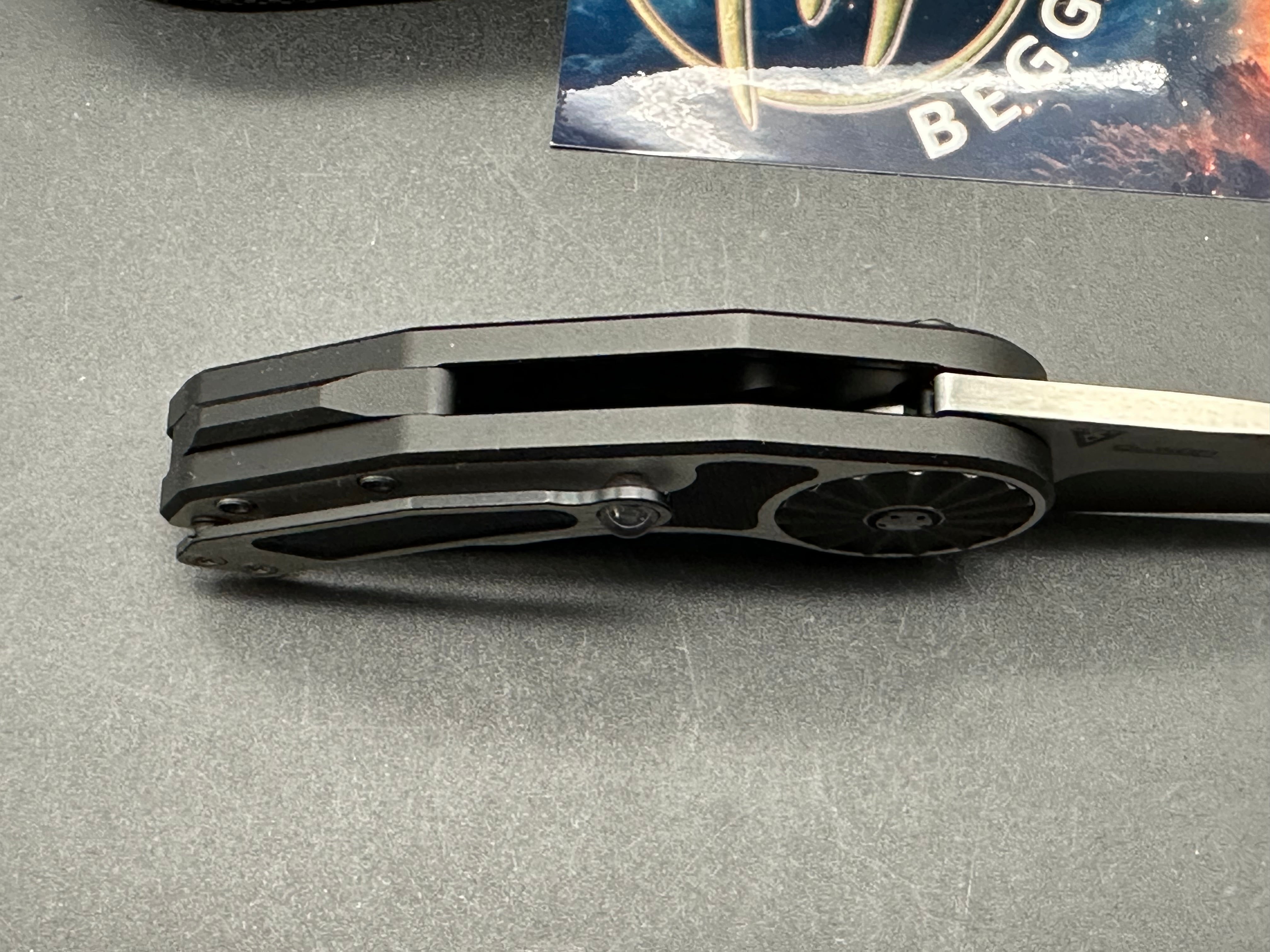 Begg Knives Micro Burst Rosette Button Lock Folding Knife - Aluminum & Black G10 Handle - EDC Pocket Knife for Camping, Hiking, and Outdoor Adventures
