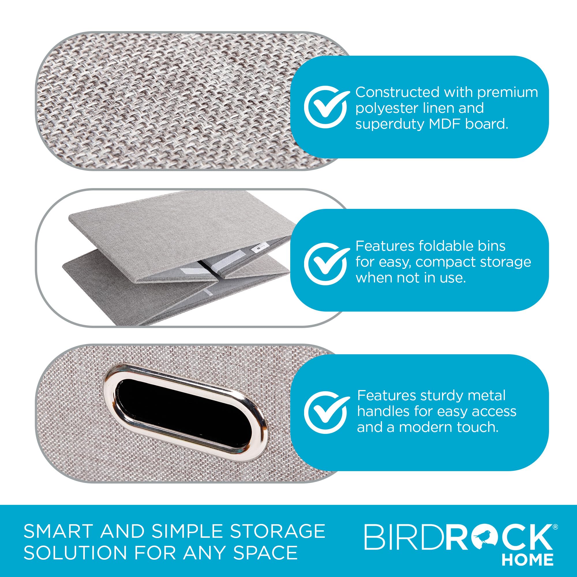 BIRDROCK HOME 4-Bin Linen Cube Organizer Shelf - Durable Collapsible Storage Unit for Bedroom, Closet, Dorm | Space-Saving Shelving for Toys, Clothes, Towels | Grey Home Organization Solution (Perfect for Small Spaces & Kids' Rooms)