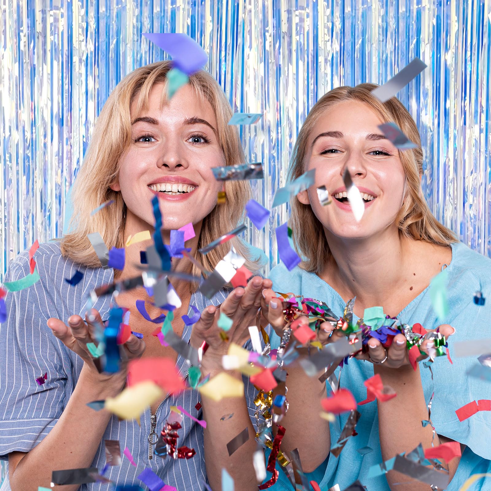 2 Pack Iridescent Metallic Foil Fringe Curtains - Photo Booth Backdrop for Birthday, Wedding, Baby Shower, Christmas Party Decor | Perfect for Events, Celebrations & Home Decor
