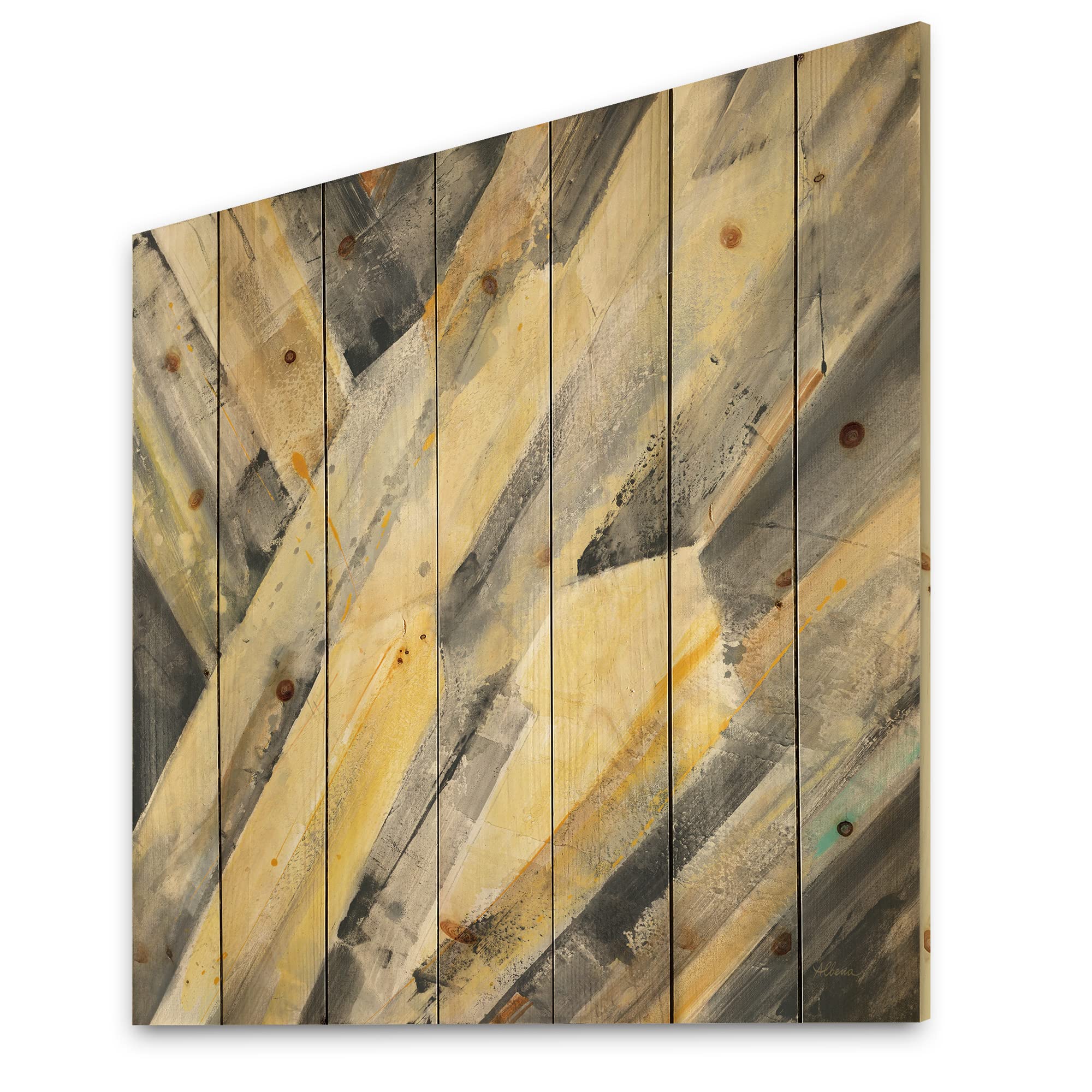 Modern Geometric Wood Wall Art - Beige Glacier Abstract Design, Large Pine Wood Wall Decor for Living Room, Bedroom & Office | Contemporary Yellow Wood Panels
