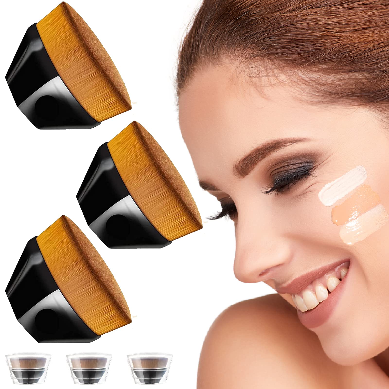 QVOBIUBIU Flat Top Kabuki Foundation Brush - 3 Pack Black for Flawless Makeup Application