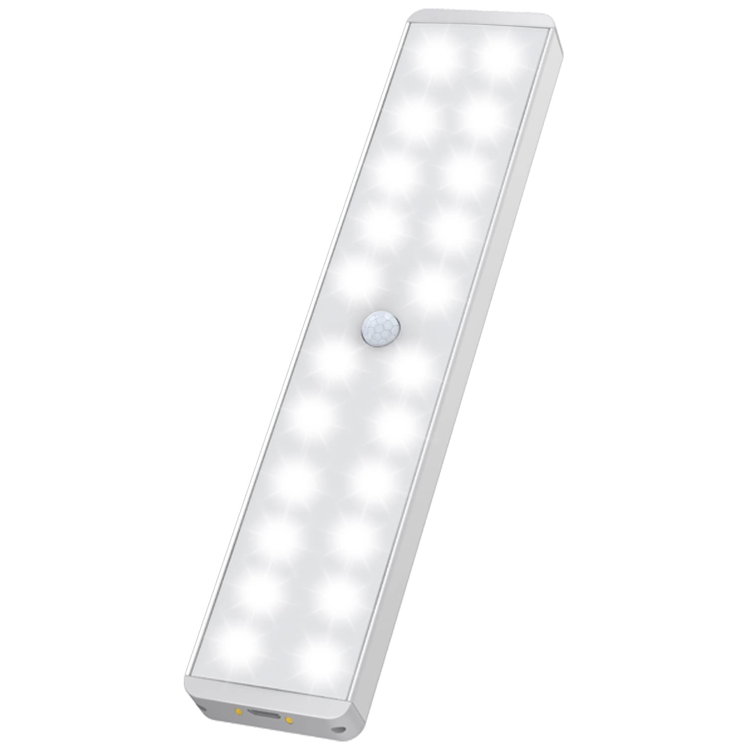 24-LED Rechargeable Motion Sensor Wireless Closet Light - Under Cabinet Stick-On Night Light Bar for Wardrobe, Kitchen, Stairs, Hallway (Battery Included) - Perfect for Dark Spaces, Bedrooms & Home Safety