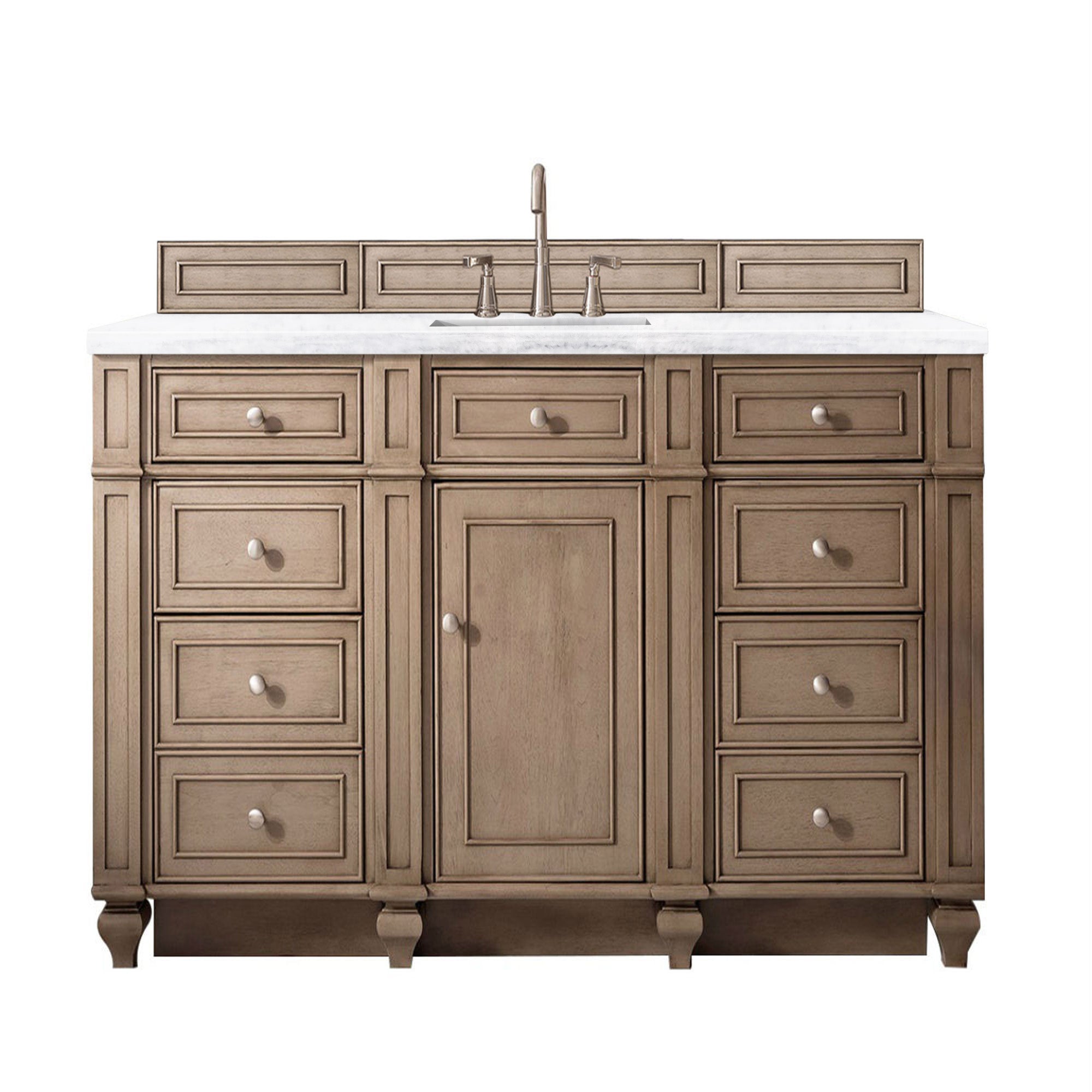 Bristol 60 Inch Single Bathroom Vanity with Whitewashed Walnut Finish and 3CM Arctic Fall Solid Surface Top - Perfect for Modern Home, Master Bathroom & Powder Room Renovations