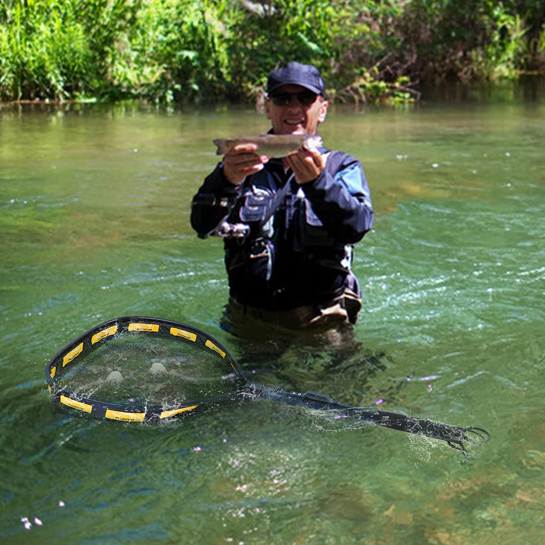 **PLUSINNO Floating Rubber Coated Fishing Net – Lightweight & Durable for Steelhead, Salmon, Bass, Trout, Catfish – Ideal for Fly Fishing, Kayak Fishing & Catch & Release – Easy to Transport & Store**    *(Perfect for freshwater & saltwater fishing, riverbank adventures, and kayak anglers!)*