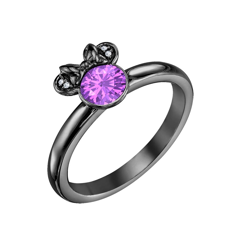 18K Gold Over Sterling Silver 1.50ctw Diamond & Amethyst Minnie Mouse Ring for Women - Elegant Wedding, Engagement & Promise Ring - Perfect for Disney Fans, Anniversary Gifts & Special Occasions