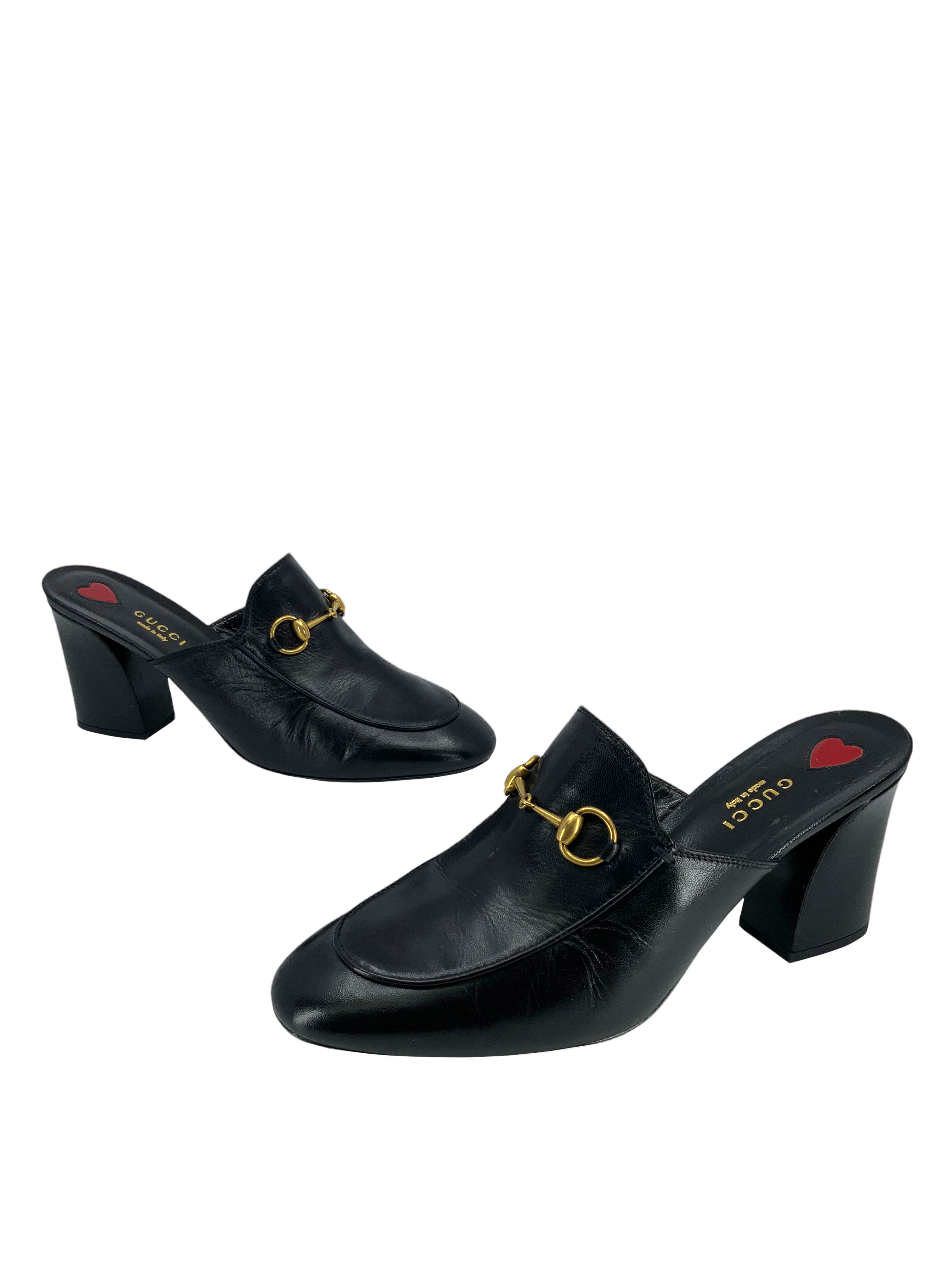 Gucci Julie Princetown Horsebit Mid Heel Mules Women's Size 8.5 - Luxury Designer Slip-On Shoes for Office, Party & Special Occasions