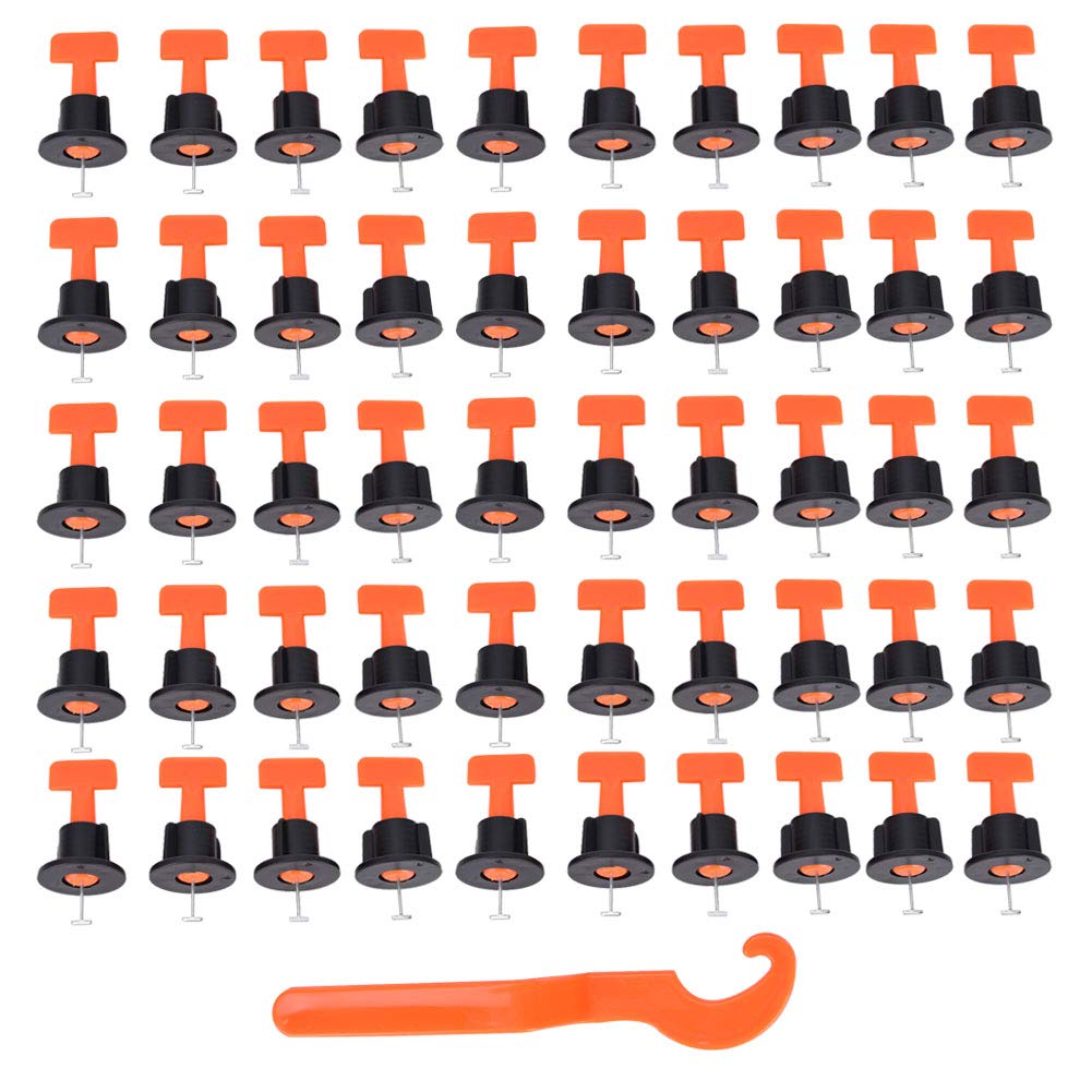 50PCS Reusable Tile Leveling System with Wrench - Tile Leveler Spacers for 2-6mm Gaps & 3-16mm Thickness - Perfect for Wall & Floor Tile Installation - DIY & Professional Construction Tools