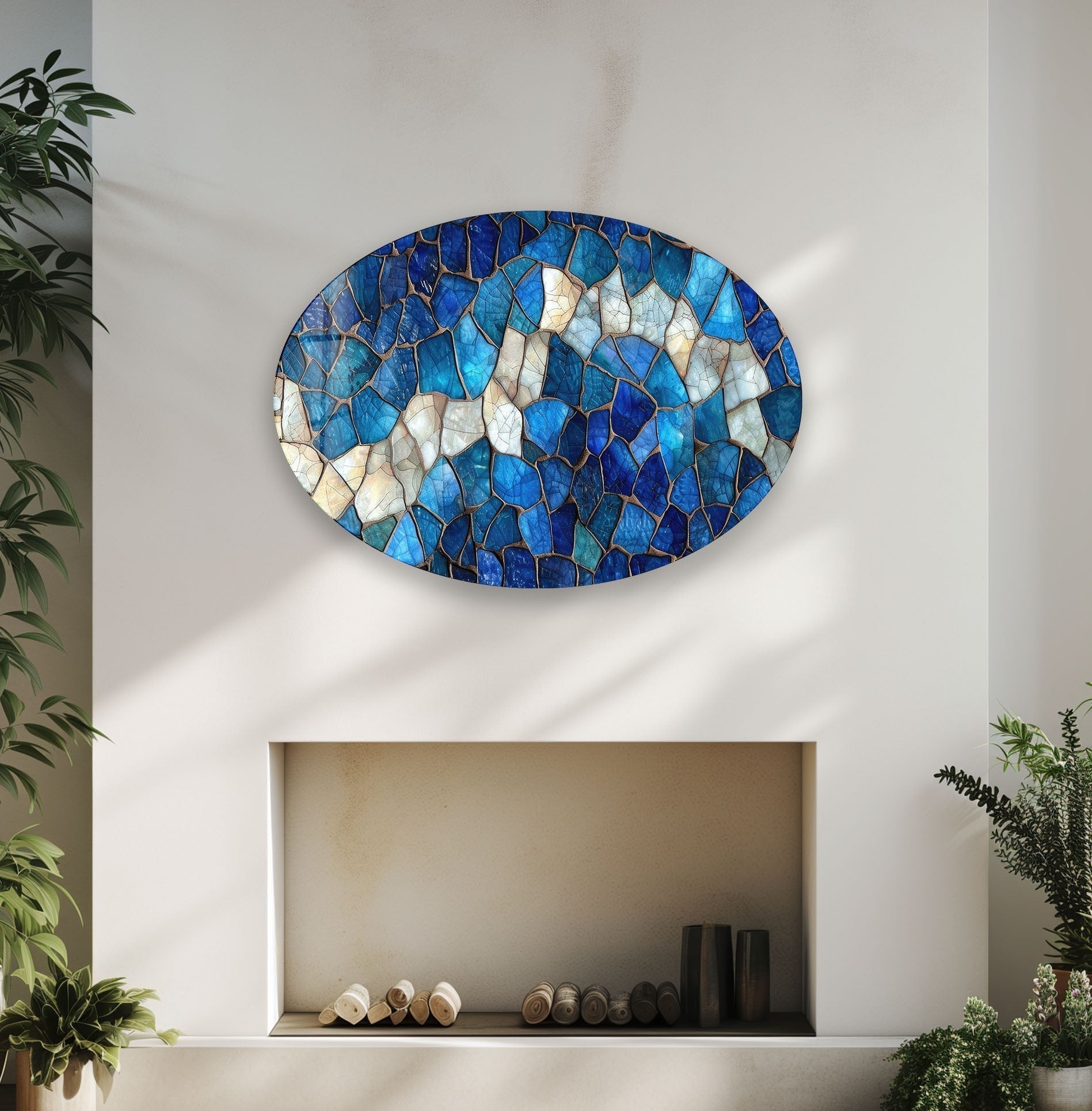 Asymmetrical Oval Stained Glass Wall Art - Handmade Decorative Panel for Living Room, Bedroom & Office - Perfect for Home Decor, Gifts & Interior Design