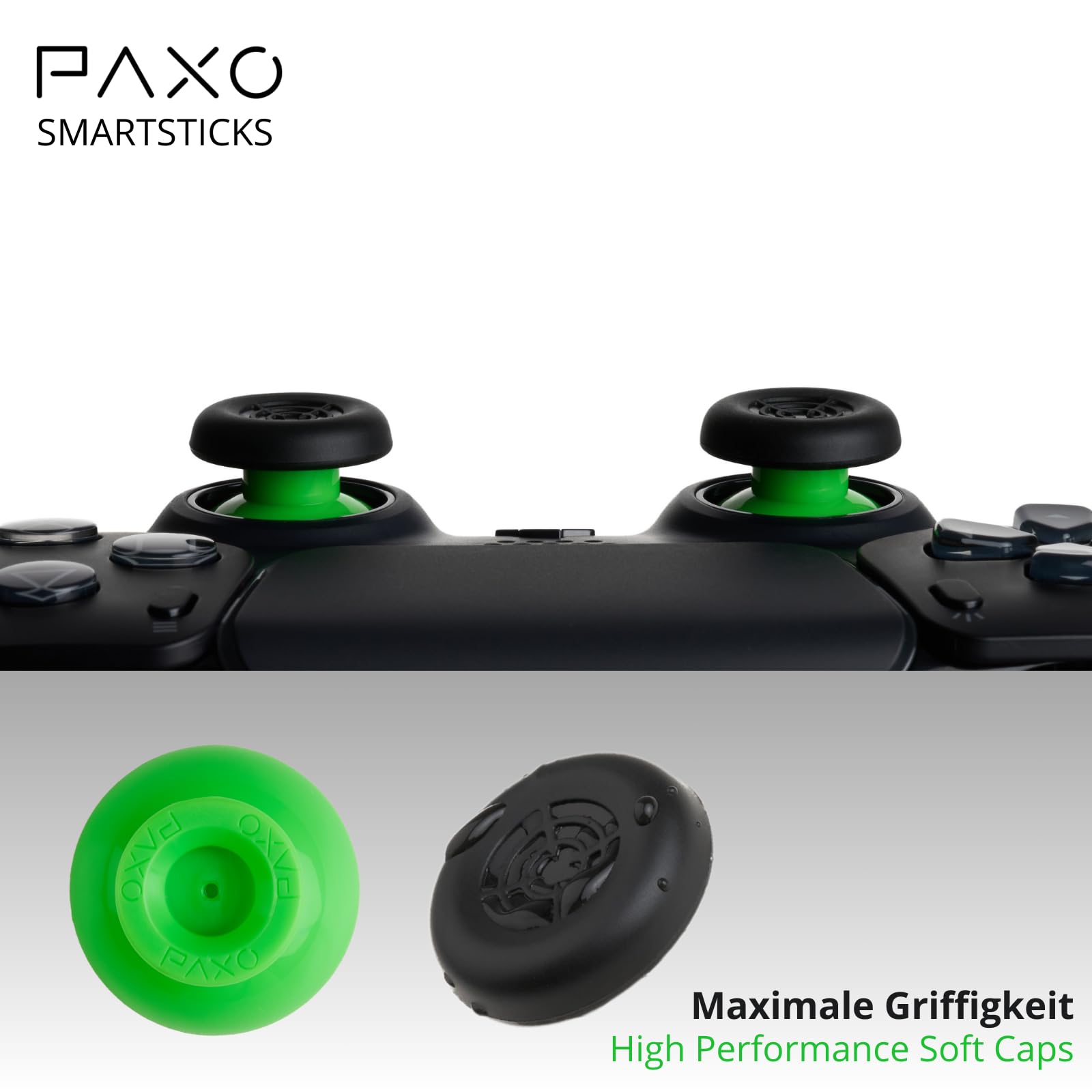 PAXO ® SmartSticks - Professional PS5 Controller Joysticks | Flexible, Ergonomic & Stylish Design | Secure Grip, Patented Quick-Change System, Analog Thumbsticks | Green PS5 Accessories for Enhanced Gaming Performance - Perfect for FPS, Racing & Action Games