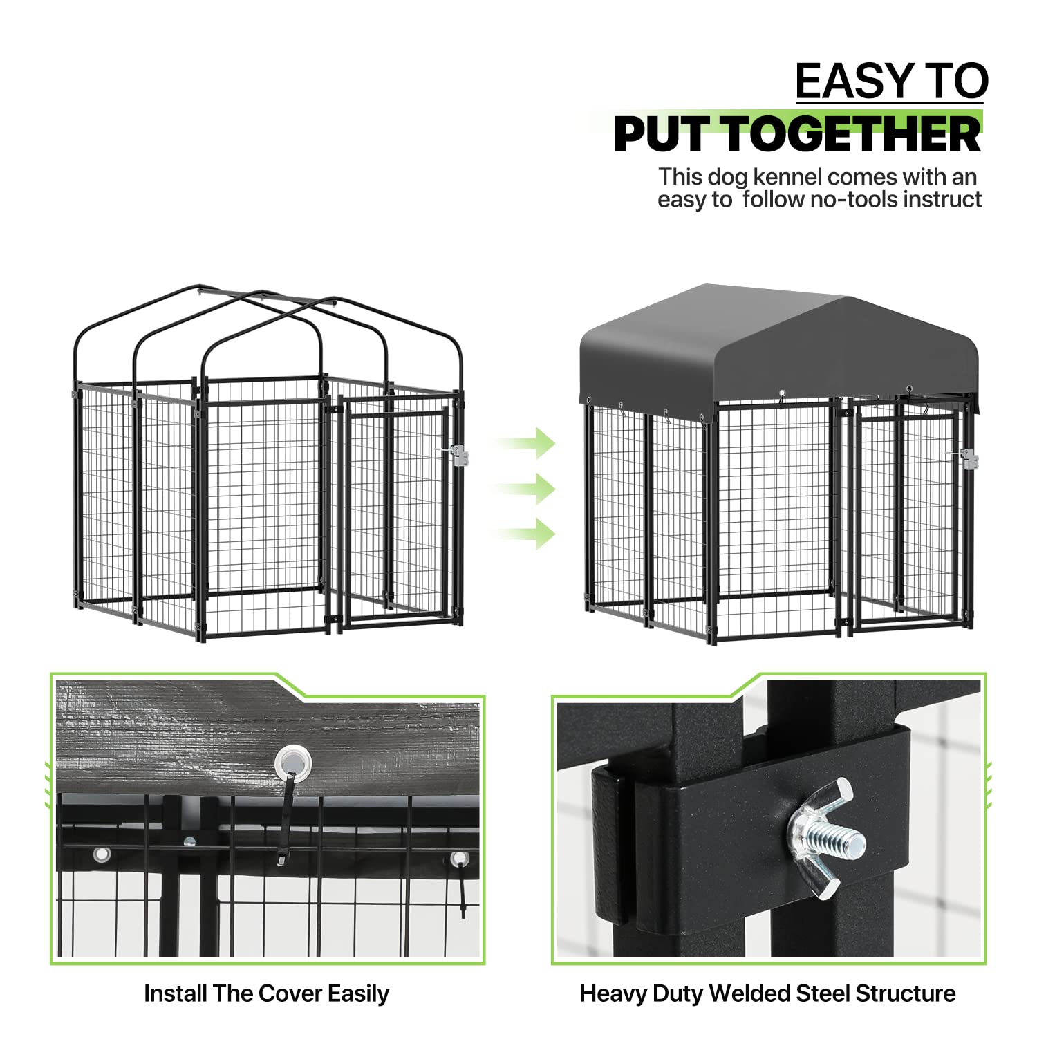 Magshion 4x4 ft Lockable Outdoor Dog Kennel & Playpen - Waterproof Cover for Small/Medium Dogs, Rabbits - Durable Wire Pet Enclosure for Backyard, Travel & Home Use (4 x 4-1/4 x 4-2/3 ft)
