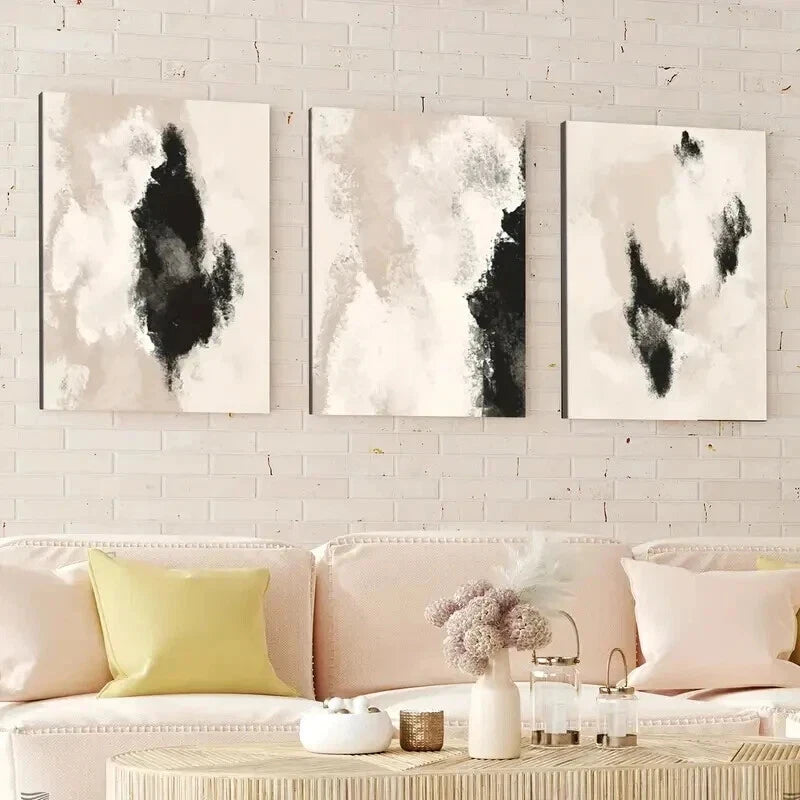 3-Piece Abstract Black Neutral Beige Geometric Wall Art Set - Framed Canvas 50x70cm (19.7x27.6in) - High Quality Print | 100% Australian Made | Ready to Hang - Perfect for Living Room, Bedroom & Office Decor
