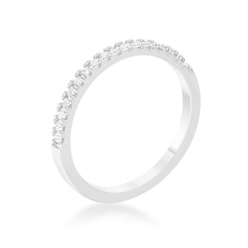 0.11ct Round Cut Cubic Zirconia Rhodium Plated Classic Band Ring - Elegant Pave Setting for Women, Perfect for Engagement, Wedding, Anniversary & Everyday Wear