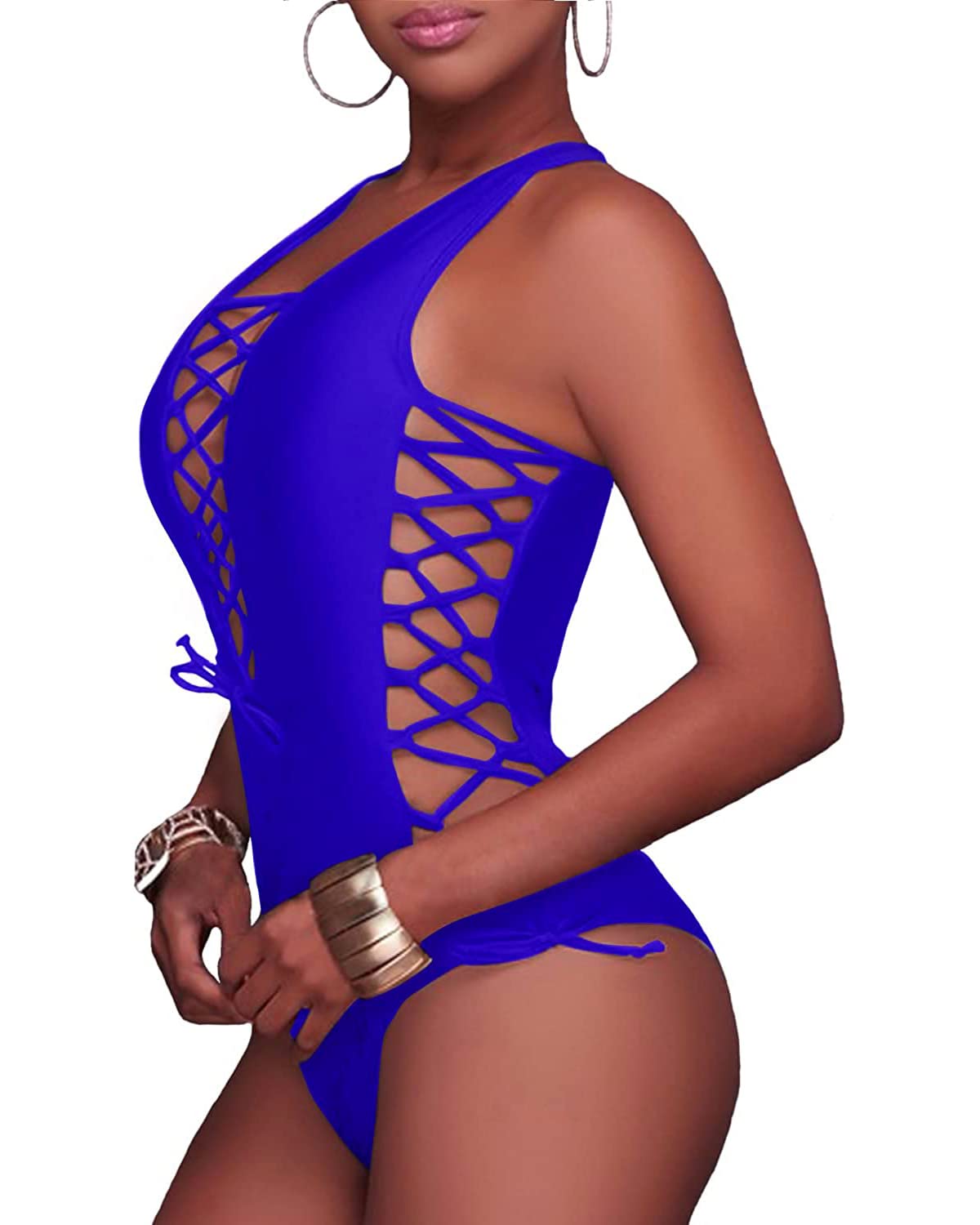 Sexy One Shoulder Monokini Swimsuit for Women - Lace Up One Piece Bathing Suit | Beachwear, Pool Party, Summer Vacation