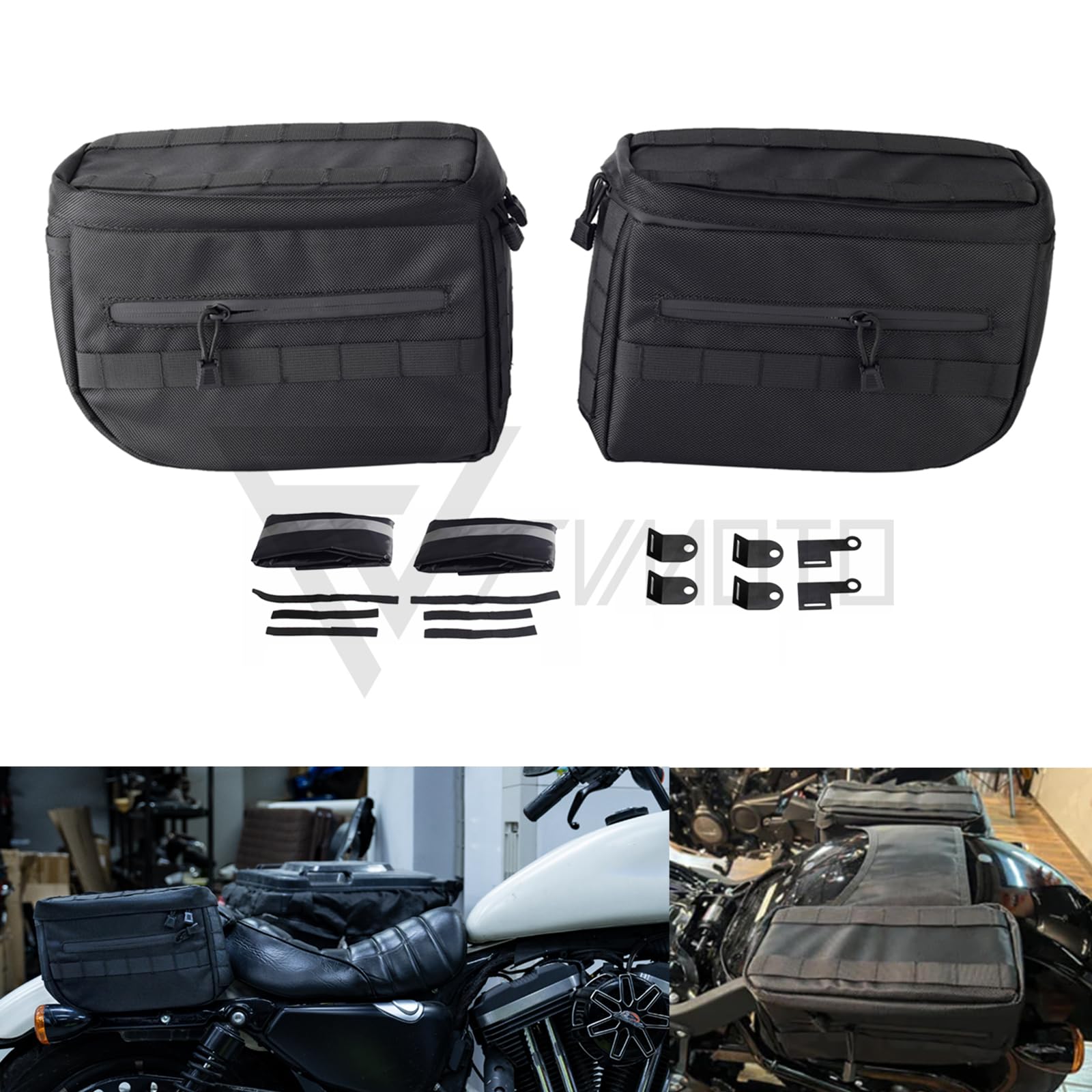 Universal Motorcycle Saddlebags - 14.5L (3.8 Gallon) Waterproof Luggage Storage Bags for Harley Softail Dyna Super Glide Sportster FXR - Perfect for Long Distance Travel, Road Trips & Daily Commuting