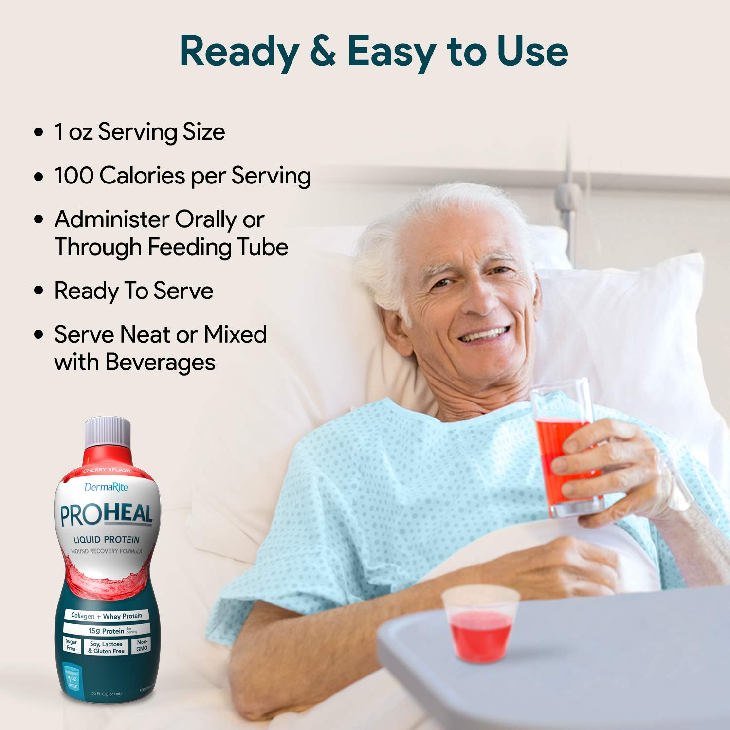 DermaRite ProHeal Liquid Protein Supplement for Wound Recovery - 15g Collagen & Whey Protein, Cherry Flavor, 30oz (2-Pack) - Ideal for Post-Surgery Healing, Elderly Nutrition & Athletic Recovery