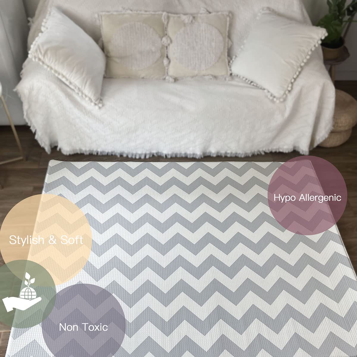 **Non-Toxic Baby Play Mat for Floor – Reversible Foam Crawling Mat for Infants & Toddlers | Waterproof, One-Piece Design | Elephant Print – Perfect for Nursery, Playroom & Daycare**