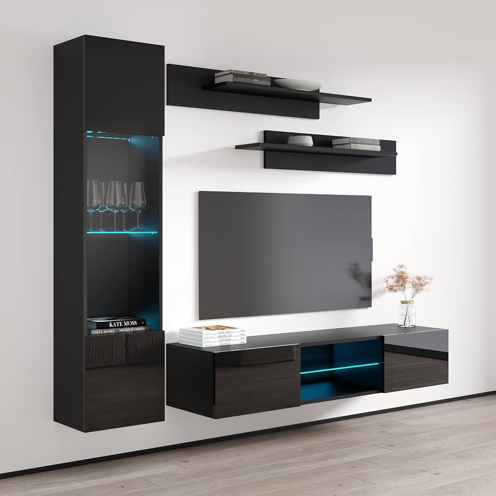 Modern Floating TV Stand with Storage & LED Lights - Wall-Mounted Entertainment Center for Bedroom & Living Room - Meble Furniture Fly G3 33